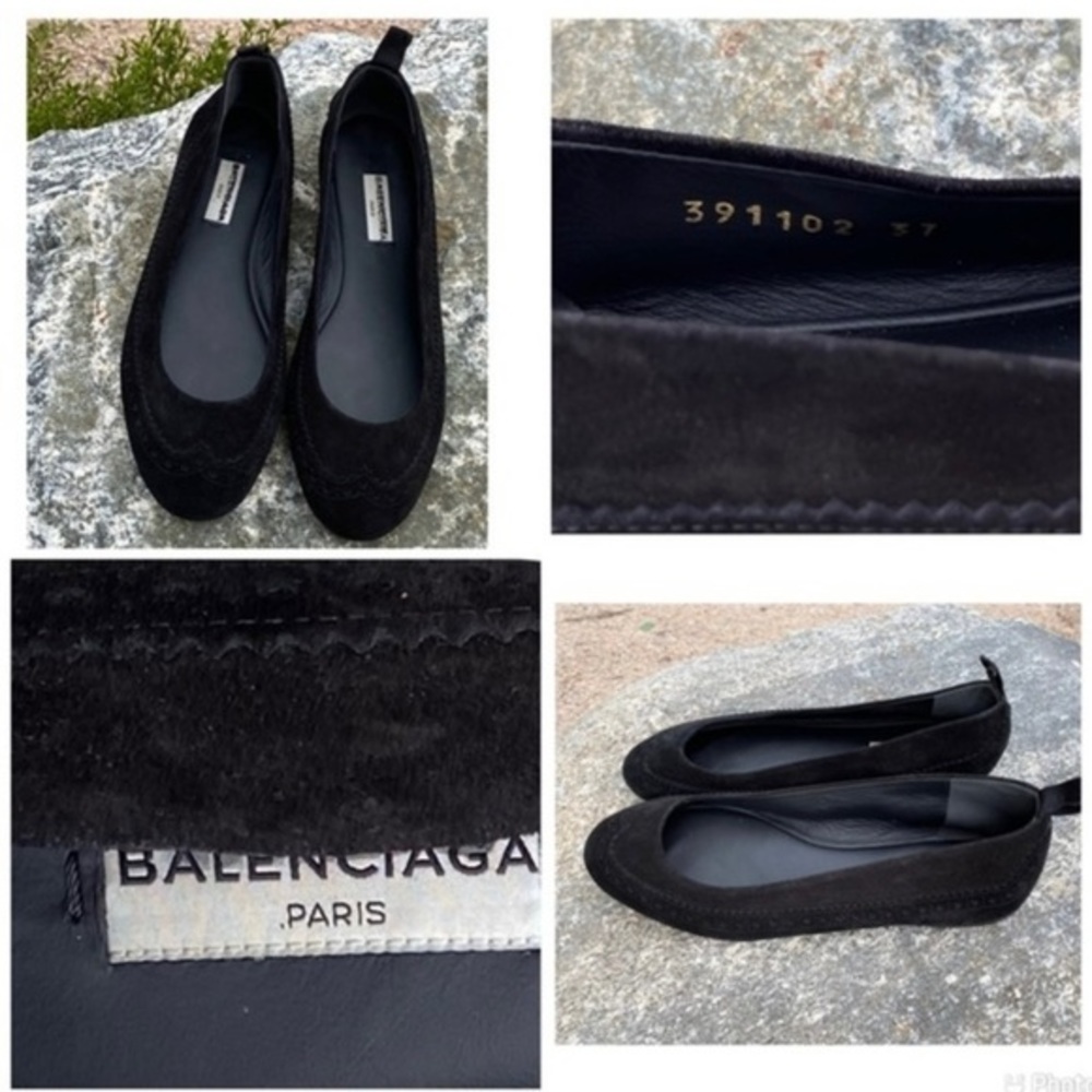 BALENCIAGA Paris‎ Black Wingtip Flats Suede Shoes
